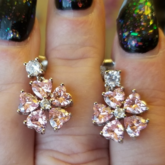 Jewelry - 3.7ct Pink & White Sapphire Post Flower Earrings